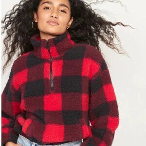 Old Navy Red and Black Plaid Fleece Pullover